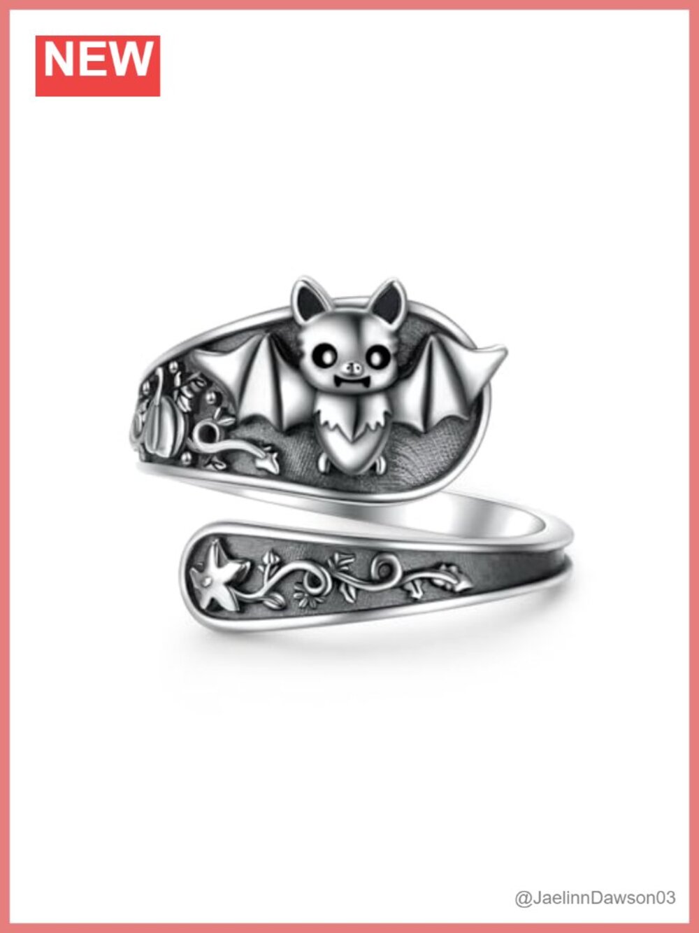 925 Sterling Silver Bat Pumpkin Spoon Ring Adjustable Boho Thumb Stacking Ring